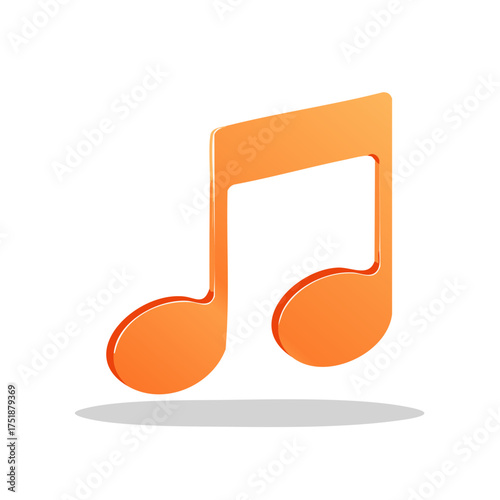 Isolated orange musical note symbol on white background, representing music, sound, melody, and tone