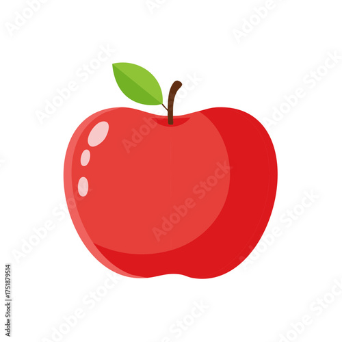 Shiny red apple with a green leaf on white background vector graphics