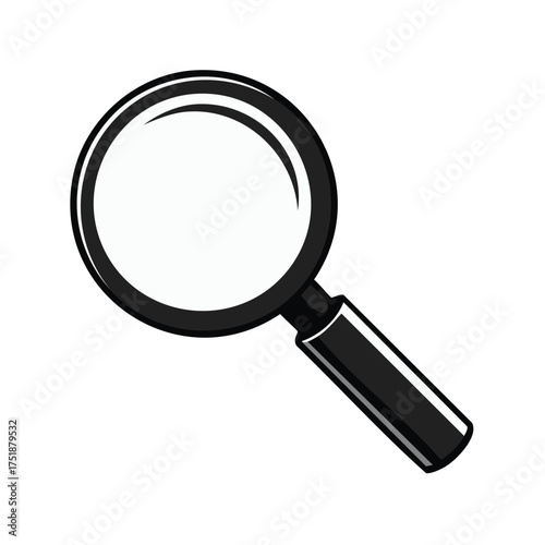 Isolated black magnifying glass graphic on white background for investigation
