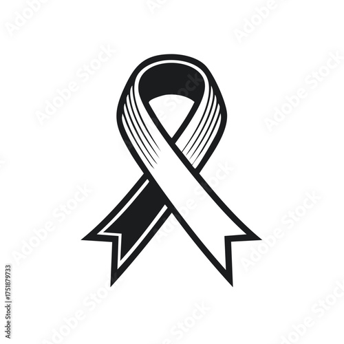 Stylized black and white awareness ribbon illustration symbolizing support and solidarity for various causes and campaigns.