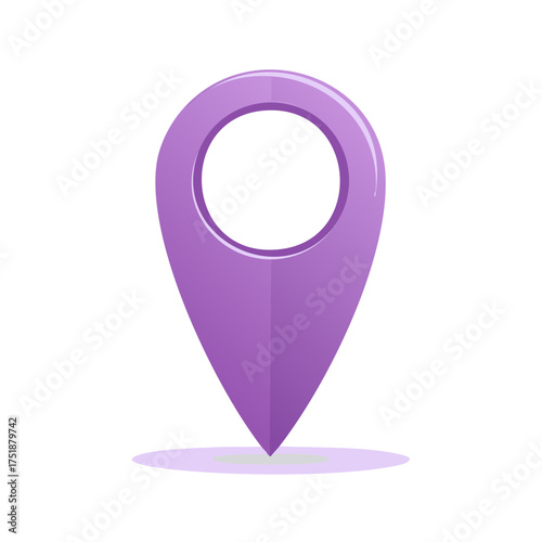 Purple location marker with a shadow, isolated on white background.