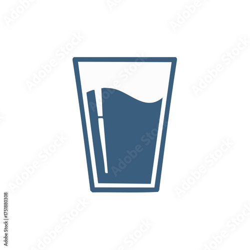Blue graphic icon of a drinking glass filled with water and a straw, symbolizing hydration and refreshment