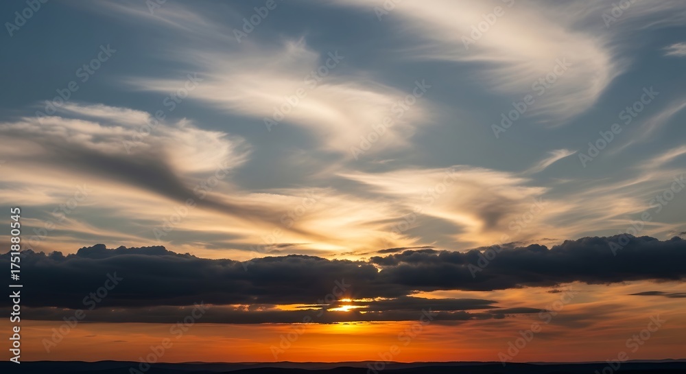 Fototapeta premium Sunset Over Water with Dramatic Clouds.