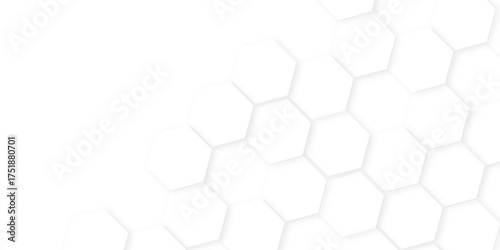 Minimal white hexagonal hexagon modern technology,Abstract white and grey color hexagonal geometric background with copy space,Surface polygon pattern with glowing hexagon paper texture and futuristic