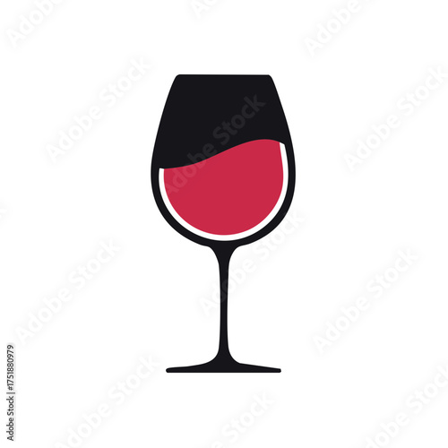 A simple graphic illustration of a wine glass filled with red wine