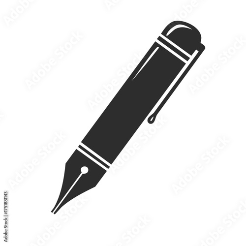 Antique fountain pen, writing instrument, vector illustration, vintage writing tool, nib and body