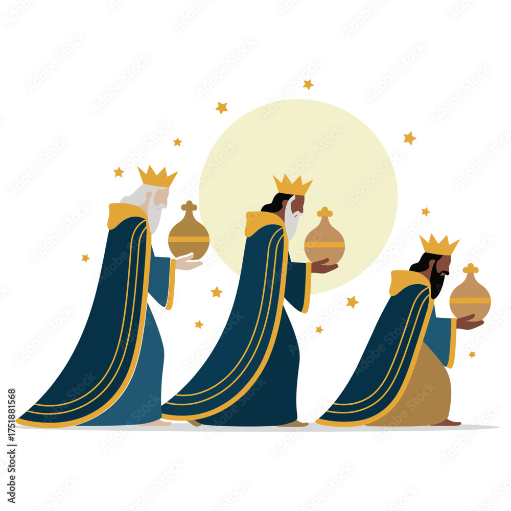 Obraz premium Flat Reyes Magos Vector Illustration of Three Wise Men.