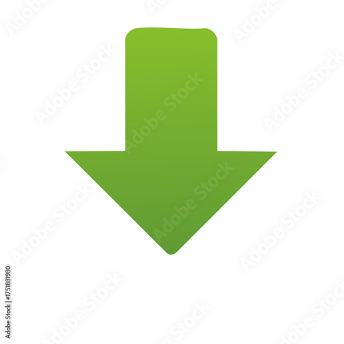 Simple green download arrow symbol pointing downwards isolated vector illustration