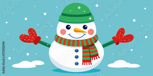 Joyful Snowman Character Vector Illustration. A professionally designed graphic featuring a smiling snowman with vibrant details and Easy to resize and customize.