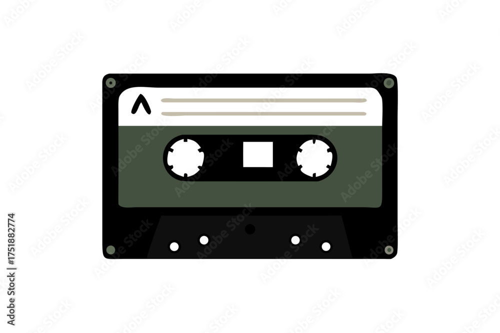 Fototapeta premium Old music cassette tape icon in flat style, isolated on white background, Retro music audio cassette, vector illustration