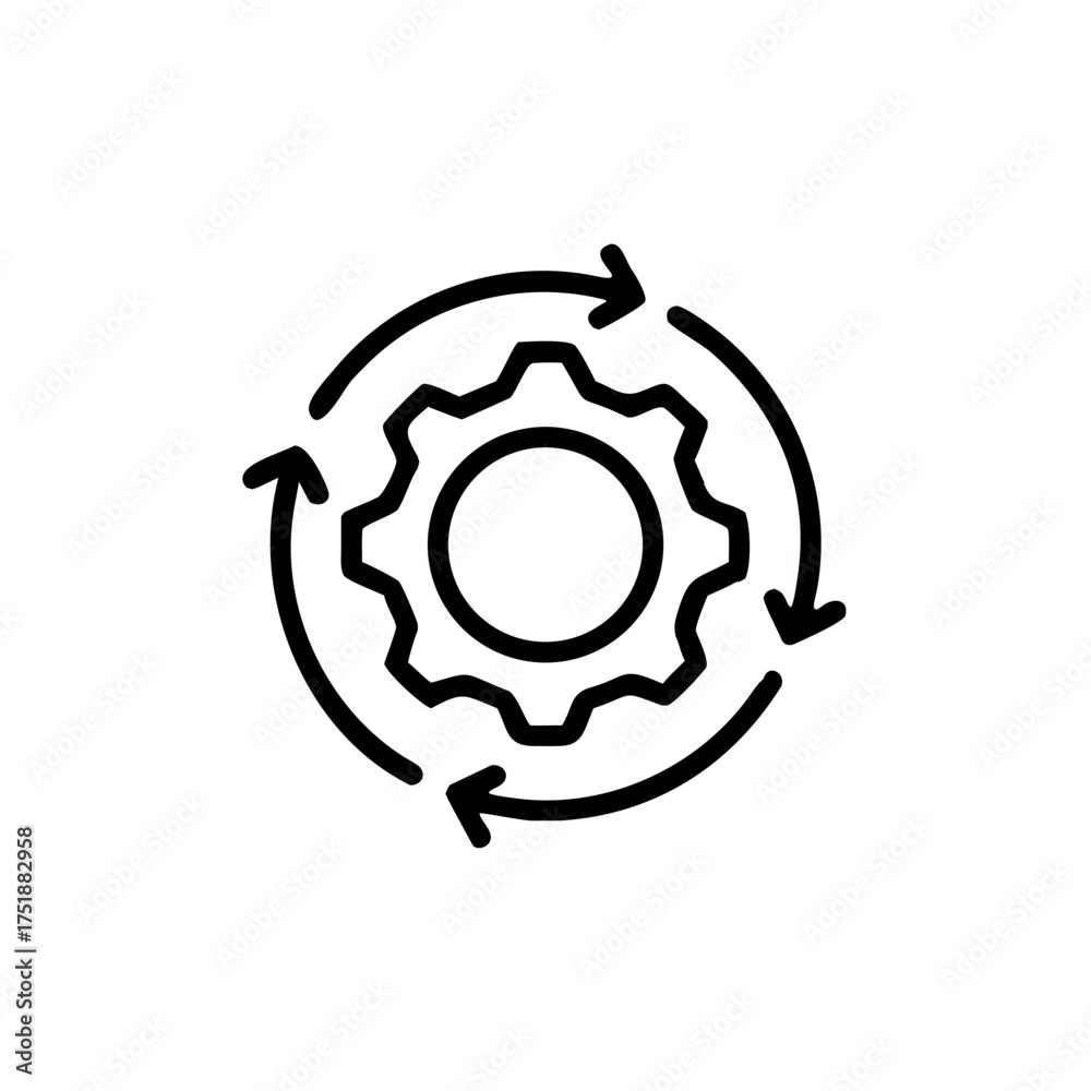 Fototapeta premium Workflow process icon in flat style. settings reload vector illustration isolated on white background. Gear cog wheel with arrows business concept.
