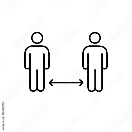 social distance icon thin line style, measure distance protection from spread virus on white background, people isolation from coronavirus, vector illustration