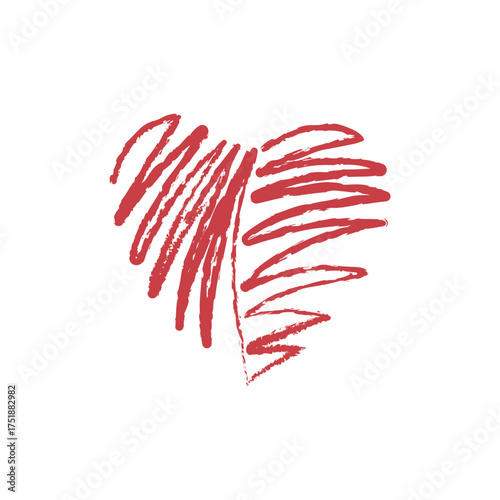 Vector illustration of a red heart, hand-drawn with a brush. Suitable for printing, cards, banners, textiles, and scrapbooking.