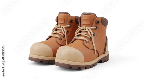 Pair of Brown Leather Work Boots with Laces.