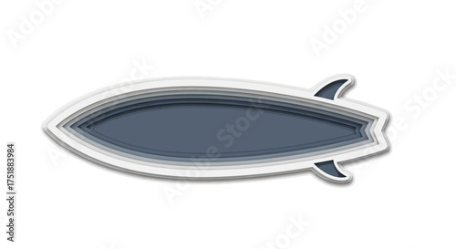 Stylized Layered Surfboard Illustration with Fins.