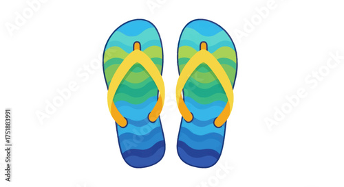 Vibrant Blue and Green Striped Flip-Flops with Yellow Straps.