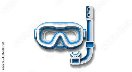Blue and White Snorkel Mask and Breathing Tube Illustration.