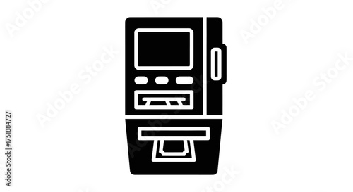Black Silhouette Icon of a Modern ATM Machine for Cash Withdrawal.
