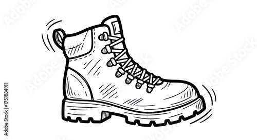 Hand-drawn illustration of a sturdy hiking boot with laces.