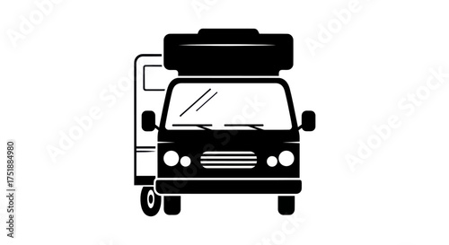 Black Silhouette of a Camper Van with a Pop-Top Roof.