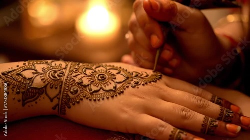 Artisan painting Floral Henna on a bride hand
