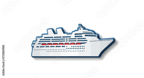 Stylized White Cruise Ship Icon with Blue Outline and Shadow.