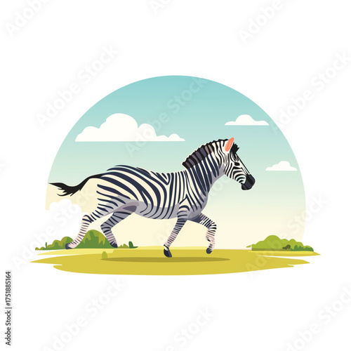Running zebra in grassy savanna scene