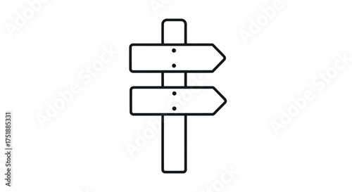 Simple Line Art Wooden Directional Signpost with Two Arrows.