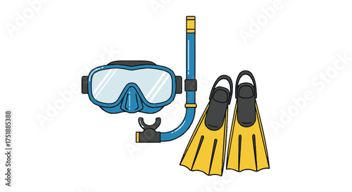 Colorful snorkeling gear set: blue mask snorkel and yellow fins for underwater exploration.
