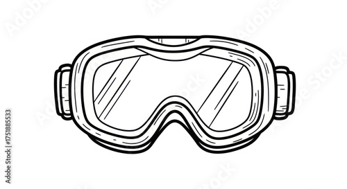 Hand-drawn illustration of protective ski goggles with clear lenses.