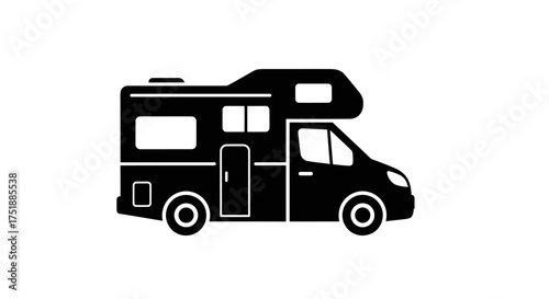Black Silhouette of a Modern RV Camper Van with Sleeping Area.