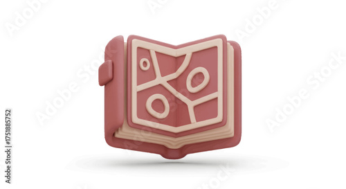 Open Book with Map Illustration Stylized 3D Icon.
