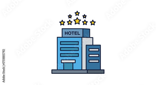 Modern Blue Hotel Building with Five Star Rating.