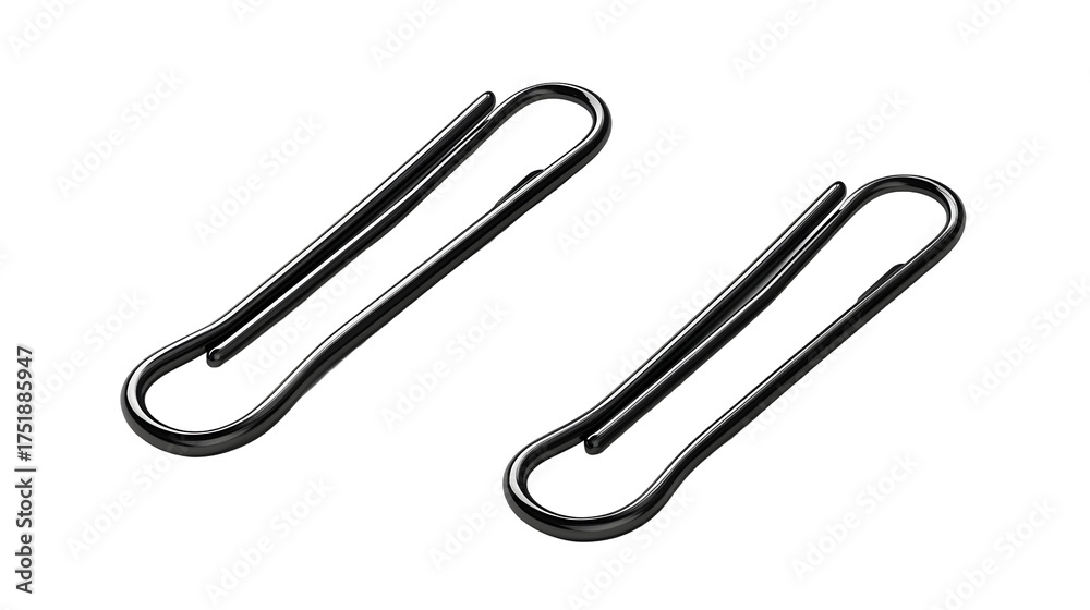 Fototapeta premium Sleek black metallic paperclips on black background for office supplies and stationery design