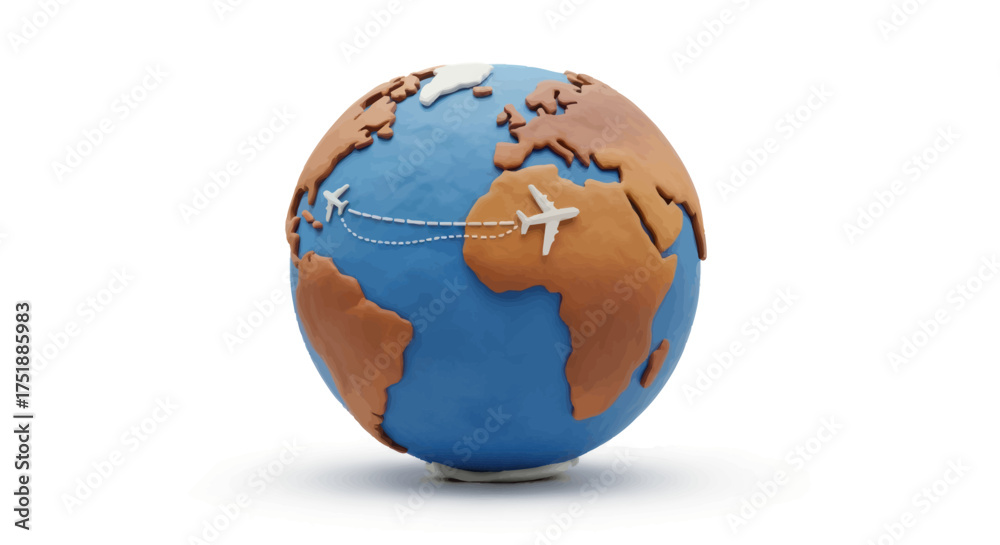 Naklejka premium Miniature globe with airplane routes symbolizing global travel and exploration.