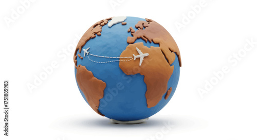 Miniature globe with airplane routes symbolizing global travel and exploration.