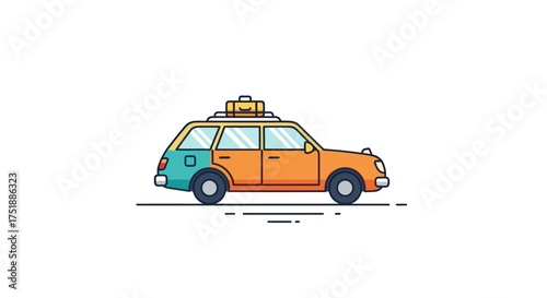 Vintage Station Wagon Taxi with Luggage on Roof Rack.