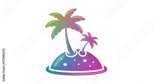 Colorful Palm Trees on a Small Island Illustration.