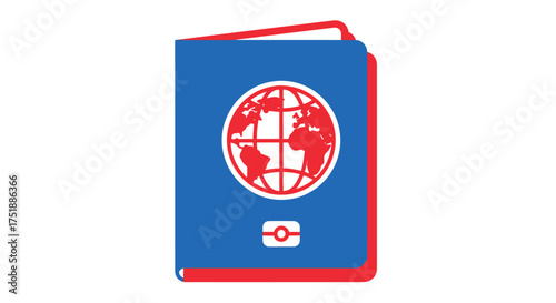 Blue Passport with Red Globe Emblem and Small Identification Symbol.