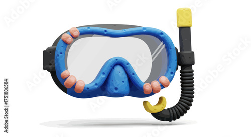 Blue and Black Snorkel Mask with Orange Accents and Yellow Mouthpiece.