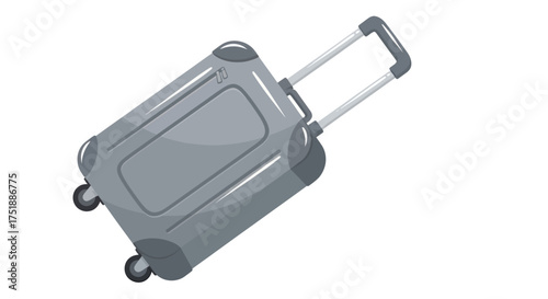 Gray rolling travel suitcase with a telescoping handle and wheels.