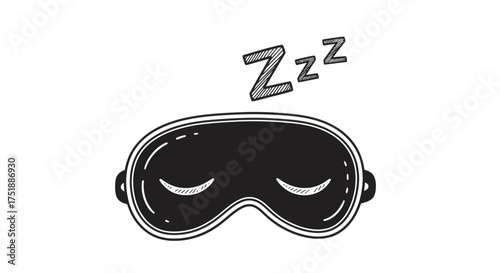 Hand-drawn Black Sleep Mask with Zzz Symbols.