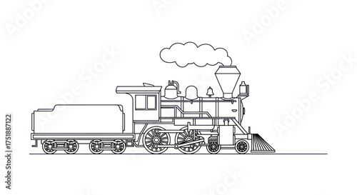 Vintage Steam Locomotive with Tender Emitting Smoke.