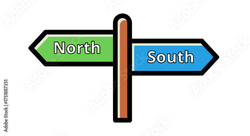 Directional signpost with a green North arrow and a blue South arrow.
