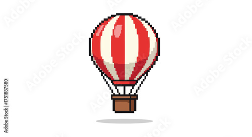 Pixel Art Hot Air Balloon with Red and White Stripes.