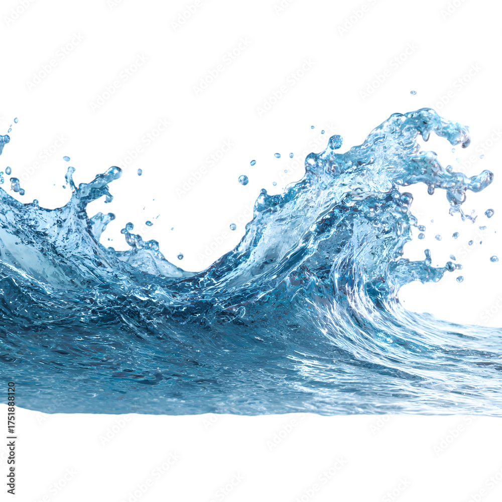 Fototapeta premium Refreshing Blue Water Wave Splash, Perfectly Isolated on White Background, PNG