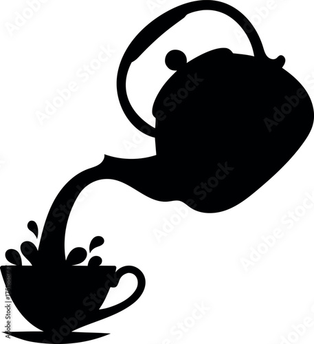Pouring tea from a teapot into a cup silhouette icon