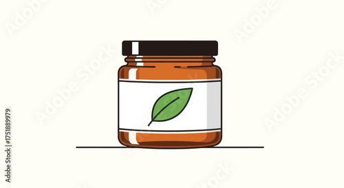 Amber Glass Jar with Green Leaf Label for Natural Products.