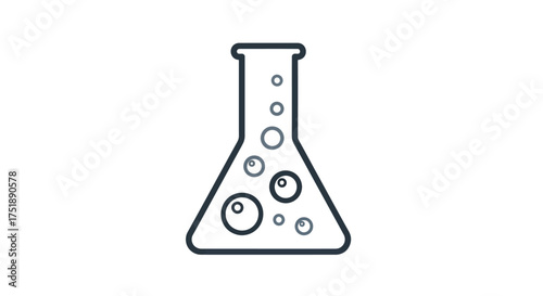 Simple Line Drawing of Erlenmeyer Flask with Bubbles.