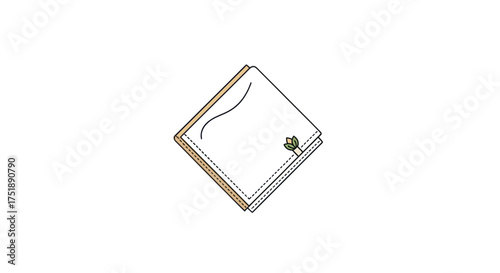 Simple Hand-Drawn Folded White Handkerchief with Decorative Detail.